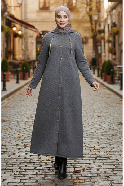 sefamerve με κουκούλα Καπιτονέ παλτό με λεπτομέρεια αλυσίδας 0216-01 Ανθρακίτη