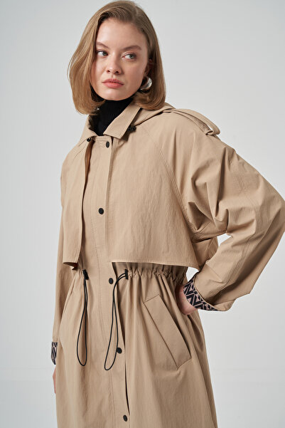 Nuss Hood and Lining Detail Cap Trench Coat Jacket 6033 Camel