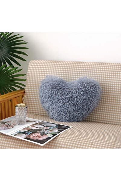 Home Perna Decorativa, Inima, 40x30 cm, Microfibra pufoasa, Gri