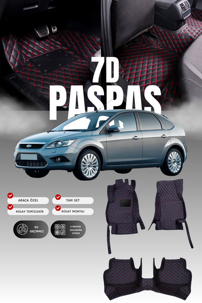 stiloto سجادة أرضية جلدية للسيارة فورد فوكس (2005-2007) 7D |   حماية كاملة، م...
