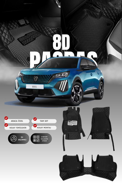 stiloto Peugeot E-2008 (2023 ve sonrası) 8D Deri Havuzlu Oto Paspas | Tam Kor...