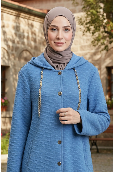 sefamerve Καπιτονέ παλτό με κουκούλα με λεπτομέρεια αλυσίδας 0216-02 Indigo