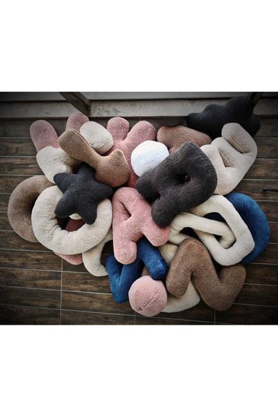 pufftable Plush m Letter Pillow, Decorative Throw Pillow, Dark Brown Teddy Fabric, Large Size 50 cm