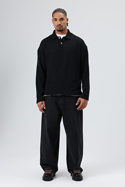 VAMOSCLO Oversized Polo Neck Sweater Black