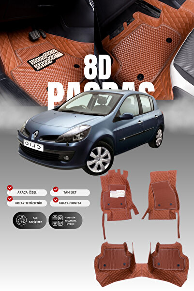stiloto دواسة سيارة جلدية لرينو كليو 3 هاتشباك (2005-2012) 8D |   حماية كاملة