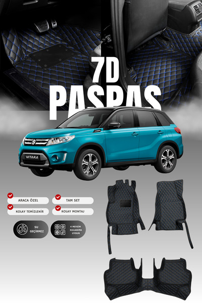 stiloto سجادة أرضية جلدية للسيارة سوزوكي فيتارا (2015-2024) بتصميم 7D |   حما...