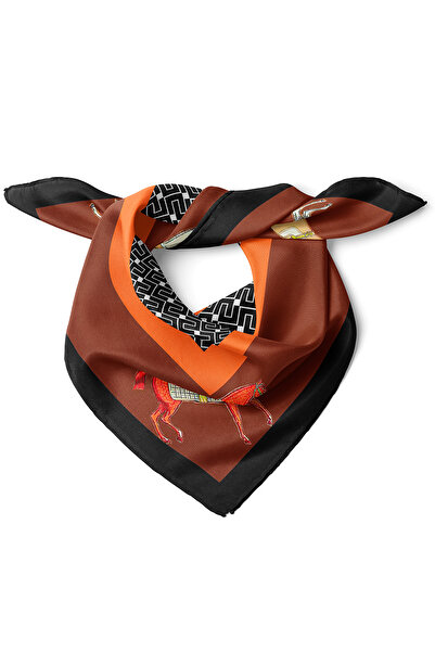 nehir eşarp At Figürlü Geometrik Desen Fular Bandana 50x50 Cm