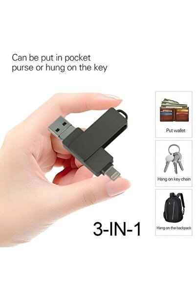 Generic 2TB USB 3.0 Metal 3-in-1 Flash Drive (USB-A, Lightning, Micro USB) - Black