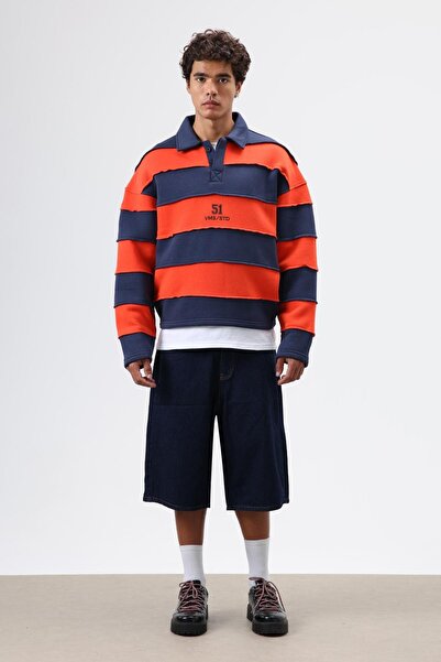 VAMOSCLO Оверсайз-светр з принтом і смужками, темно-синій