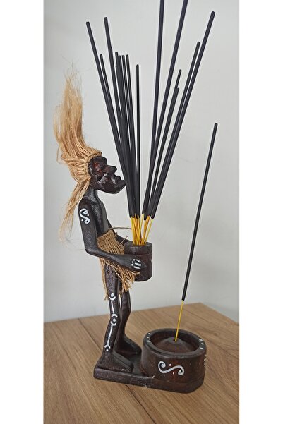 MATRUŞKA DERİ SANAT TASARIM Ahşap el yapımı aborjin Çubuk tütsülük.(Görseldir...