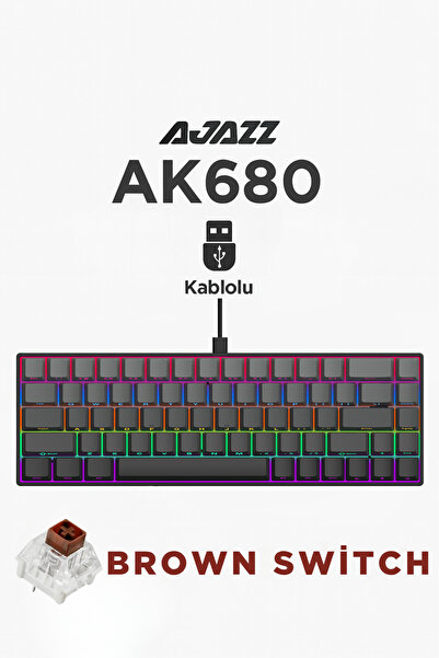Coverzone Ajazz AK680 RGB Işıklı 68 Tuş %65 Kompakt Kablolu Mekanik Klavye Hot-Swap Destekli Gaming