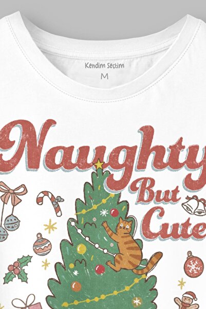 Kendim Seçtim Cute Cat Adorable Cat New Year Christmas New Year's Day Christmas Printed T-Shirt Unisex White T-Shirt