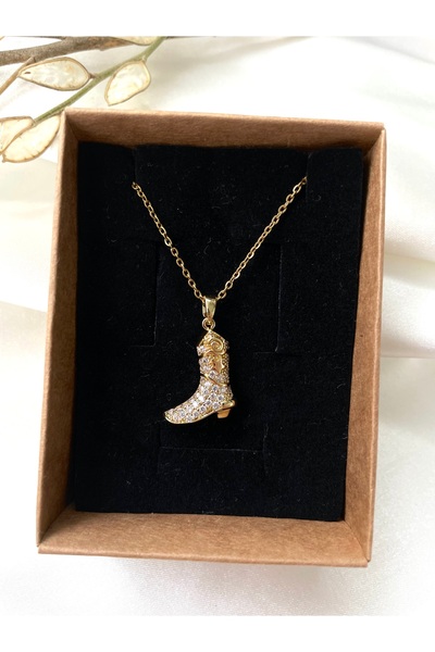 Modesa bijuteri Zircon Stone Gold Boot Figured Steel Necklace – Stylish Women's Necklace - Shipped in Box
