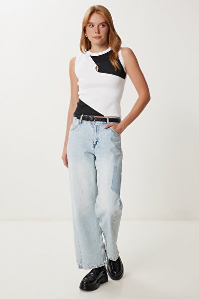 Lovelyİstanbul Contrast Color Stretchy Knit Blouse Lyy0102 White Black