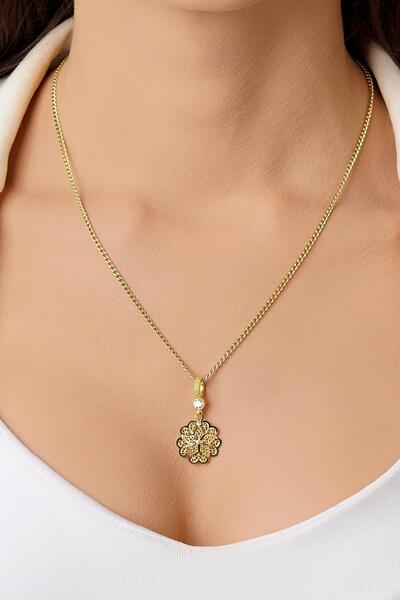 Fiyonk Kuyumculuk 14 Ayar Altın Gurmet Zincirde Gül Motifli Telkari Kolye
