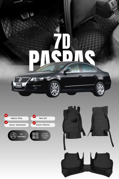 stiloto Volkswagen Passat B6 (2006-2010) 7D Deri Havuzlu Oto Paspas | Tam Kor...