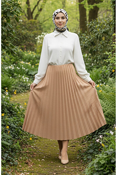 sefamerve Elastic waist pleated skirt 0213-06 milky coffee