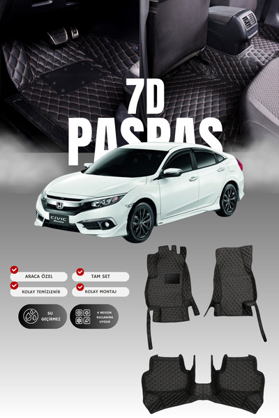 stiloto Honda Civic FC5 (2016-2021) 7D Deri Havuzlu Oto Paspas | Tam Koruma,A...