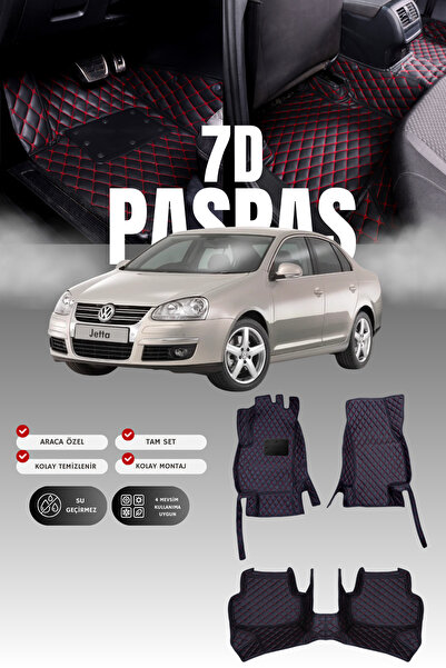 stiloto Volkswagen Jetta (2006-2010) 7D Deri Havuzlu Oto Paspas | Tam Korum,A...