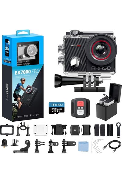 Generic AKASO EK7000 Pro 4K Action Camera with Touch Screen, EIS, 131ft Waterproof, 64GB Card & Remote