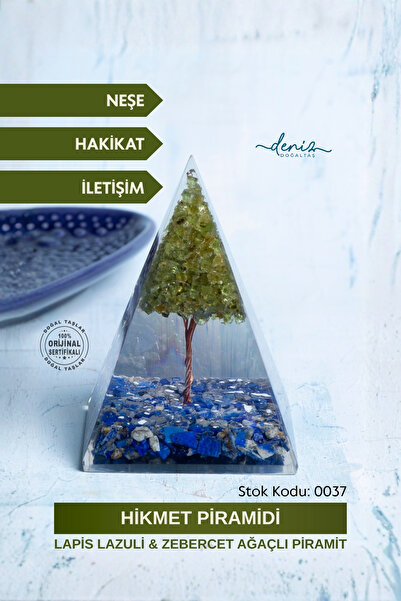 Deniz Doğal Taş Sertifikalı Lapis Lazuli & Zebercet Ağaçlı Piramit - Hikmet P...