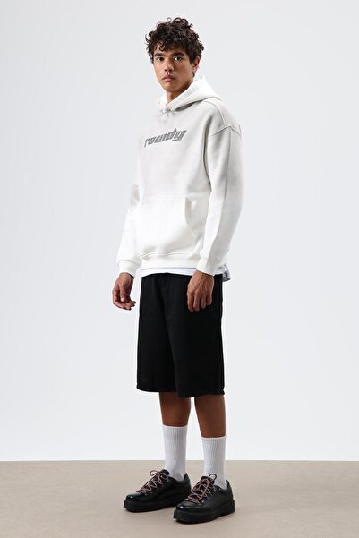 VAMOSCLO Oversized Printed Washable Hoodie Ecru