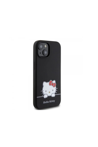 Hello Kitty Case for iPhone 15 Liquid Silicone Daydreaming Logo Black