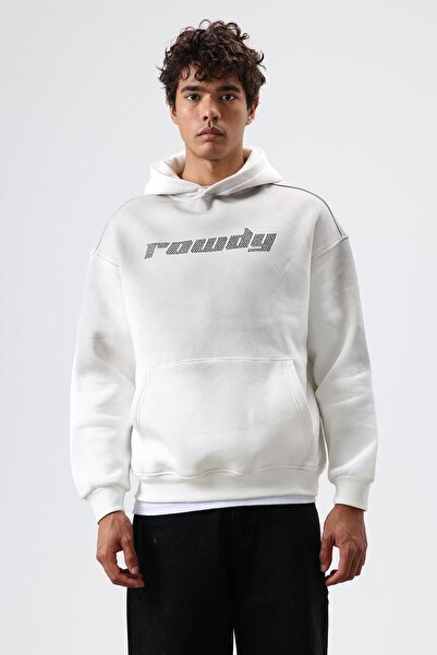 VAMOSCLO Oversized Printed Washable Hoodie Ecru