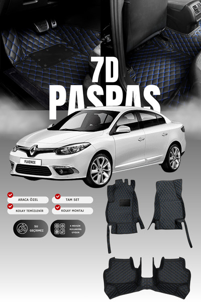 stiloto Renault Fluence (2009-2016) 7D Deri Havuzlu Oto Paspas | Tam Koruma,A...