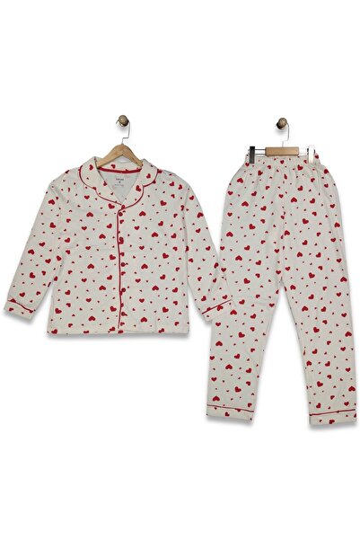 ESKİŞEHİR YUMURCAK Women's Heart Printed Pajama Set