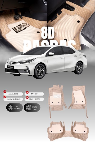 stiloto Toyota Corolla (2016-2018) 8D Deri Havuzlu Oto Paspas | Tam Koruma,Ar...