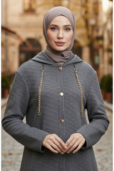 sefamerve με κουκούλα Καπιτονέ παλτό με λεπτομέρεια αλυσίδας 0216-01 Ανθρακίτη
