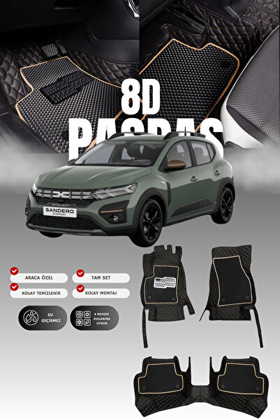 stiloto Dacia Sandero (2020 ve sonrası) 8D Deri Havuzlu Oto Paspas | Tam Koru...