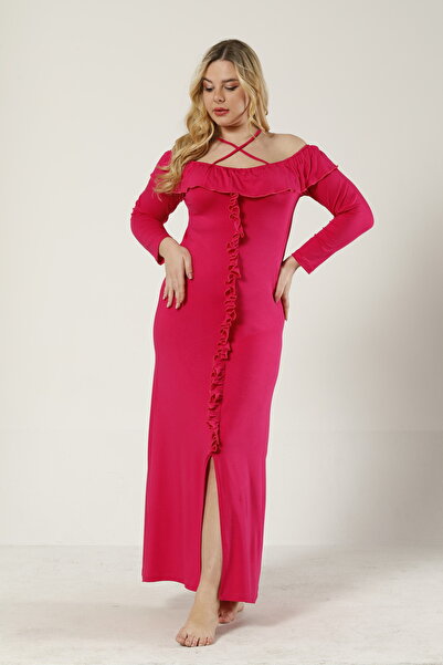 Miss Dünya Lissa Γυναικείο νυχτικό μεγάλου μεγέθους με μακριά μανίκια, ανοιχτ...