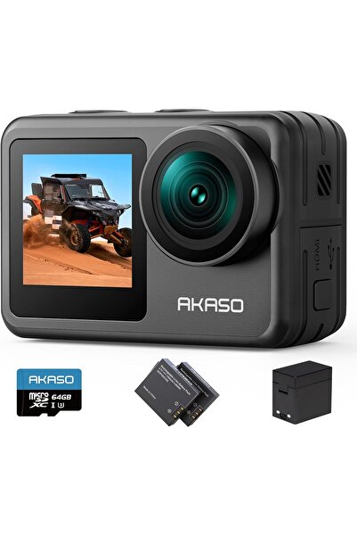 AKASO كاميرا أكشن Brave 7 LE 4K30fps بدقة 20 ميجابكسل مع بطاقة Micro SD سعة 64 جيجابايت، مقاومة للماء حتى عمق 40 مترًا، شاشة تعمل باللمس