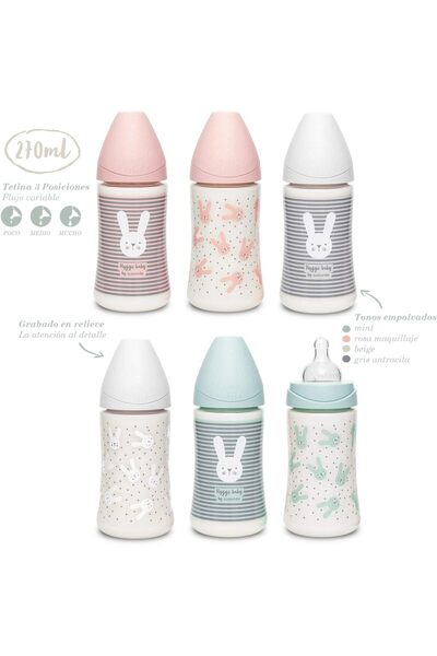 Suavinex 270 ml Polyamide Baby Feeding Bottle - Rabbit Print (3P GY L1)