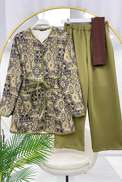 modasindoma kadın etnik desenli pantolonlu takım