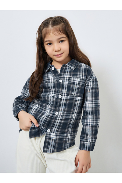 Styli Girls Checkered Shirt with Patch Pocket
