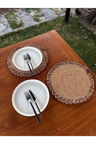 Home Inn Home Textile Natural Style Green Red Color Round 2-Piece Placemat Set – for Stylish Table Presentations – 33X33 cm