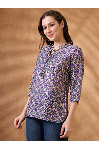 Globus By Styli Tie-Up Neck Ethnic Print Workwear Tunic