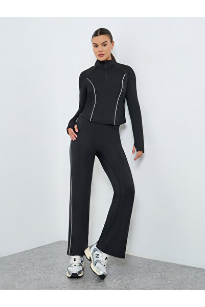 Styli Contrast Stripe Thumbhole Detail Half Zip Up Top and Leggings Set