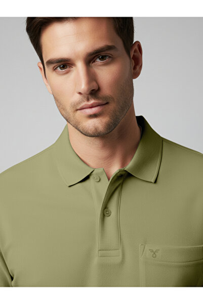 FERVORO By Styli Men Olive Cotton Polo with Pocket