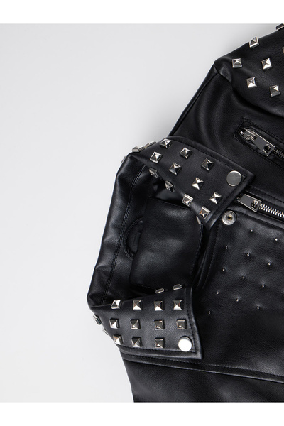 Take Two By Styli Black Studded Crop Biker Jacket