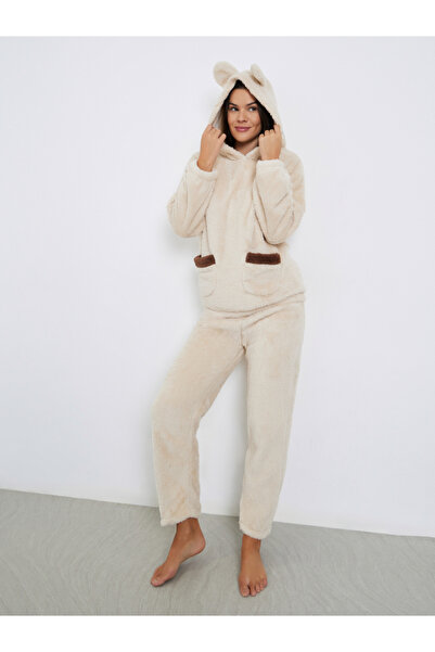 Styli Bear Ears Hooded Contrast Pocket Top and Pyjama Set