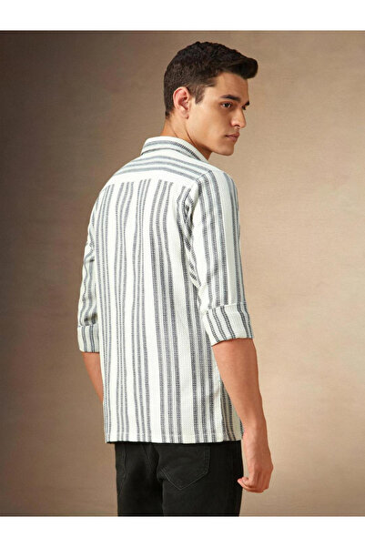 Dennis Lingo By Styli Men White Striped Spread Collar Shirt