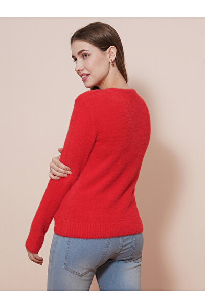 Globus By Styli Women Red V-Neck Knitted Ribbed Sweater