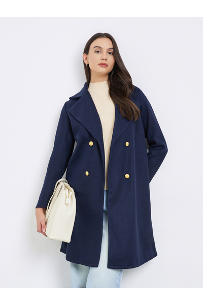 Take Two By Styli Navy Blue Midi Button Coat