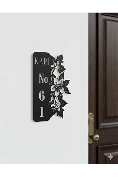 Evsay Kişiye Özel Kapı Numaralığı Ahşap Kapı Numarası Çiçek Motifli Duvar Dek...