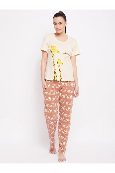 LAZZYCAT By Styli Cotton Printed T-Shirt and Pyjama Set