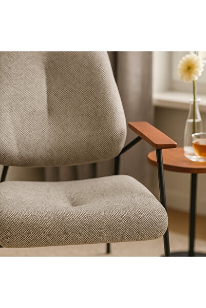 Ebticar Dark Grey Fabric Armchair with Wooden Arms – Modern & Comfortable Design